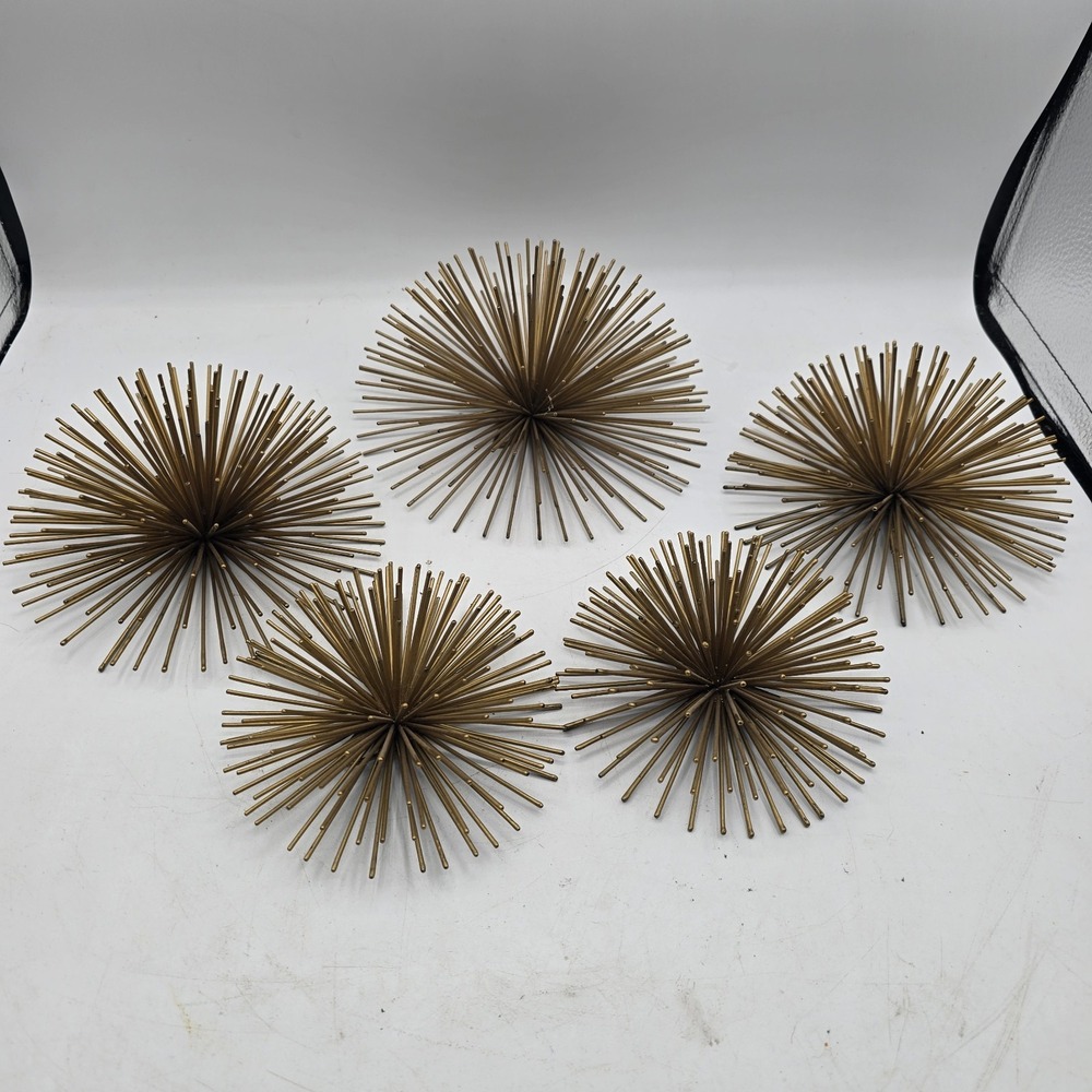 Set of 5 MCM Metal Gold Brass Starburst Atomic Sea Urchin Wall Decor